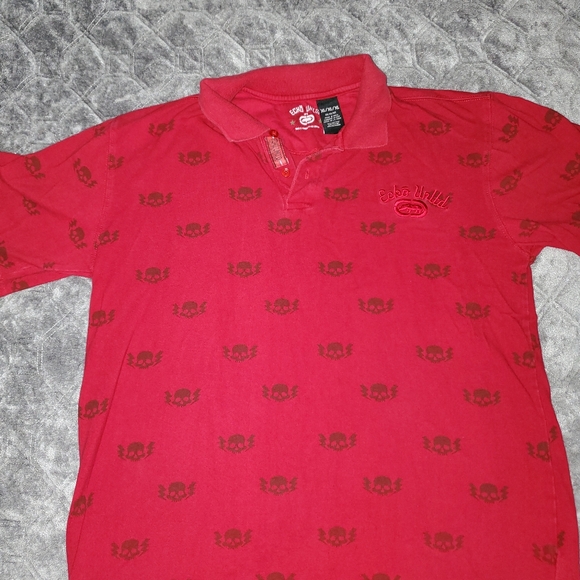 Vintage Y2K Ecko Unltd. Red Skulls AOP Polo size L - Picture 1 of 5